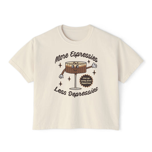 More Espressies Less Depressies Boxy Cropped T-Shirt